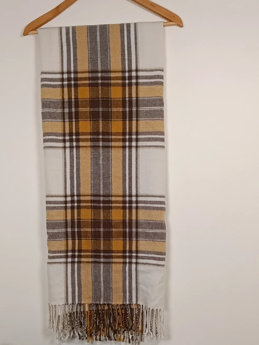 Pottery Barn Benjamin Throw Blanket w/ Fringe Gold/Brown/Ivory